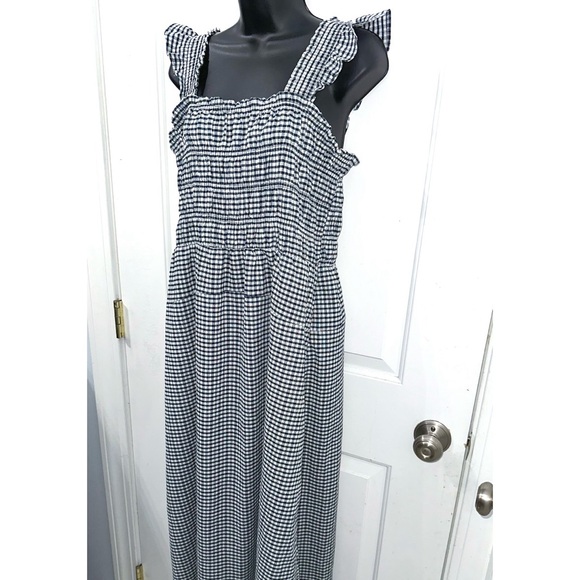 Old Navy Fit & Flare Lightweight Smocked Gingham Midi Dress, size Large - Picture 3 of 7